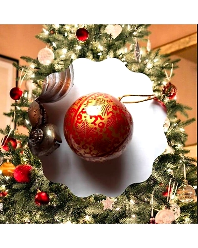 Papier Mache Ornament Bauble Red Leaf - Pack of 3-12249788