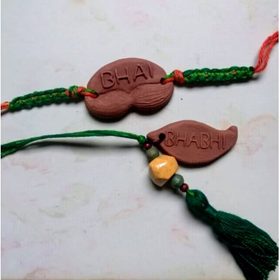 handmade clay bhaiyya bhabhi rakhi