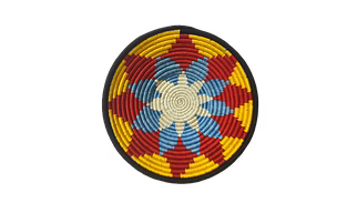Traditional Indian craft Sabai Grass Wall Plate, Size 30CM, Yellow and Red Color