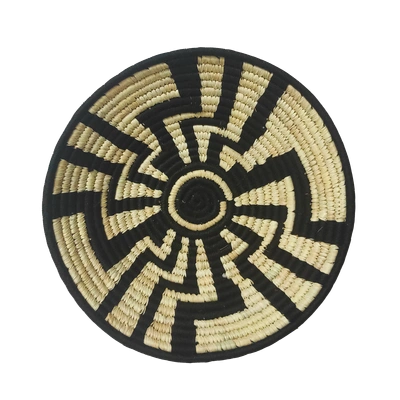 Handicraft Sabai Grass and Palm Leaf Natural Wall Plate, Size 30CM, Natural and Black Color