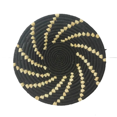 Handmade Modern Sabai Grass and Palm Leaf Wall Plate, Size 30CM, Black Color