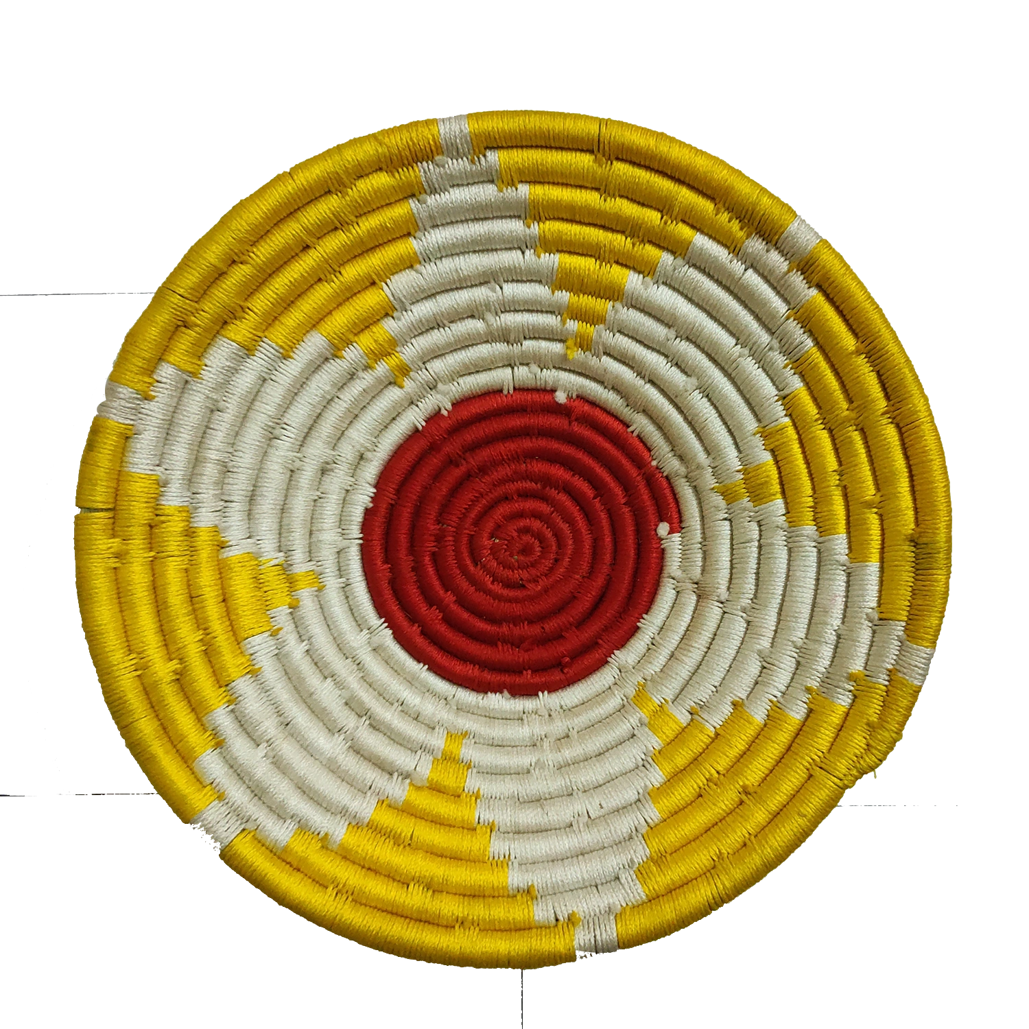 Handmade Sabai Grass and Palm Leaf Wall Plate, Size 30CM, Yellow and Red Color-SWP-019