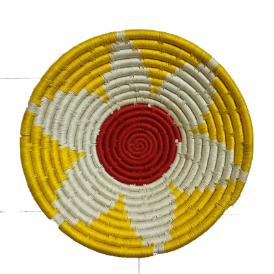 Handmade Sabai Grass and Palm Leaf Wall Plate, Size 30CM, Yellow and Red Color
