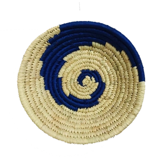Handicrafts of India Sabai Grass and Palm Leaf Wall Plate, Size 30CM, Natural and Blue Color