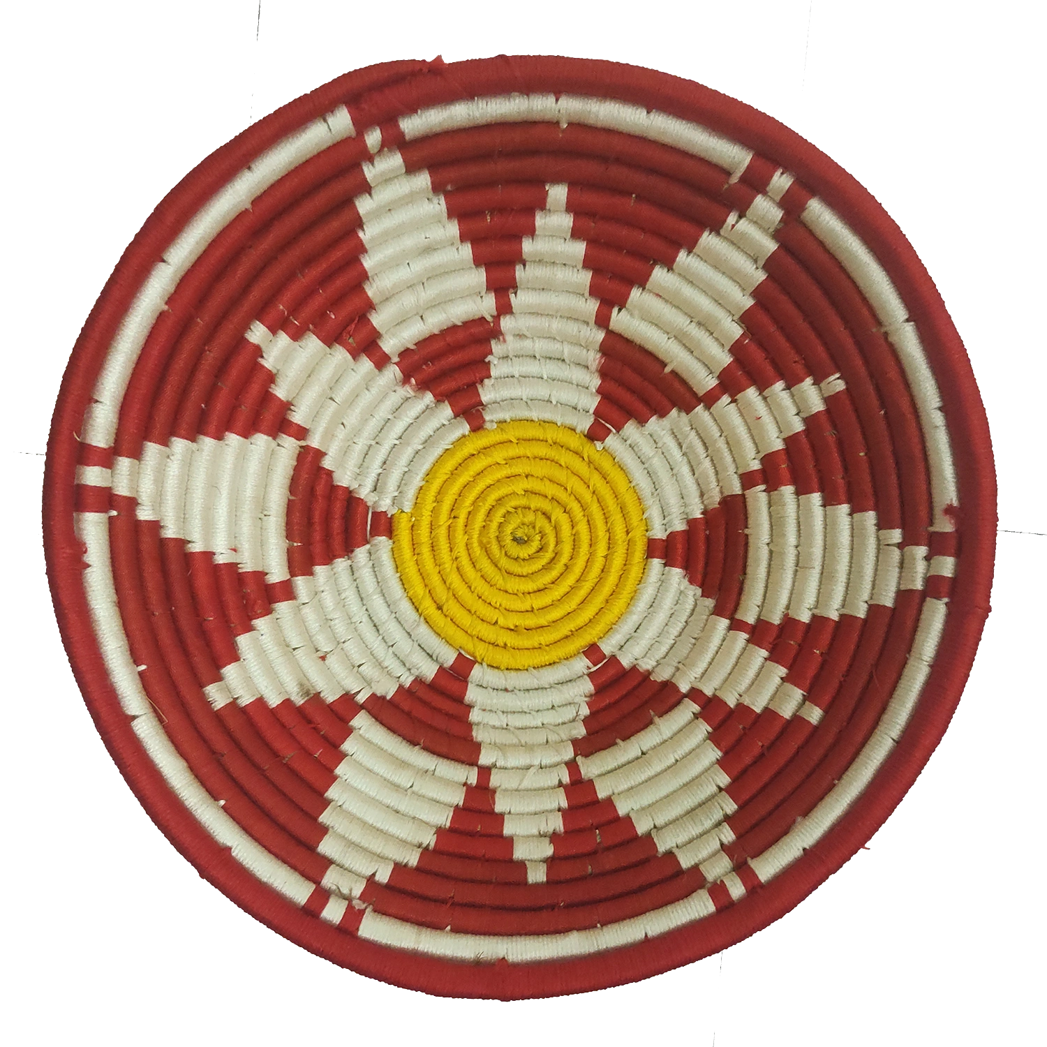 Sabai Grass and Palm Leaf Handmade Decoration Wall Plate, Size 30CM, White and Red Color-SWP-030