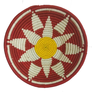 Sabai Grass and Palm Leaf Handmade Decoration Wall Plate, Size 30CM, White and Red Color
