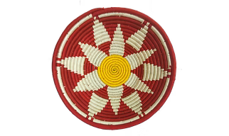 Sabai Grass and Palm Leaf Handmade Decoration Wall Plate, Size 30CM, White and Red Color