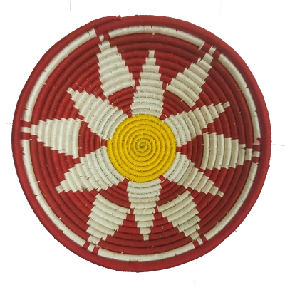 Sabai Grass and Palm Leaf Handmade Decoration Wall Plate, Size 30CM, White and Red Color