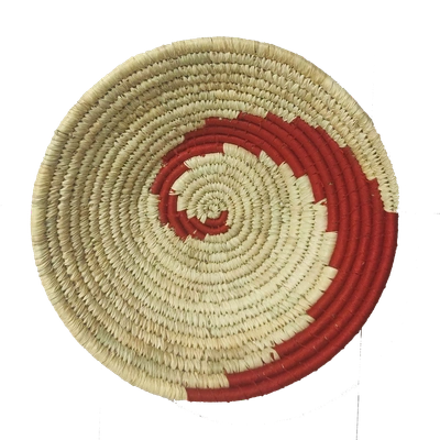 Indian crafty Handicraft Sabai Grass and Palm Leaf Wall Plate, Size 30CM, Red Color