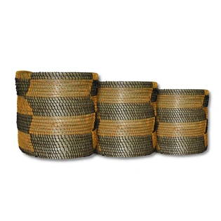 Handicraft Storage Sabai Sea Grass Laundry Orange and Black Thread Basket Set Of 3