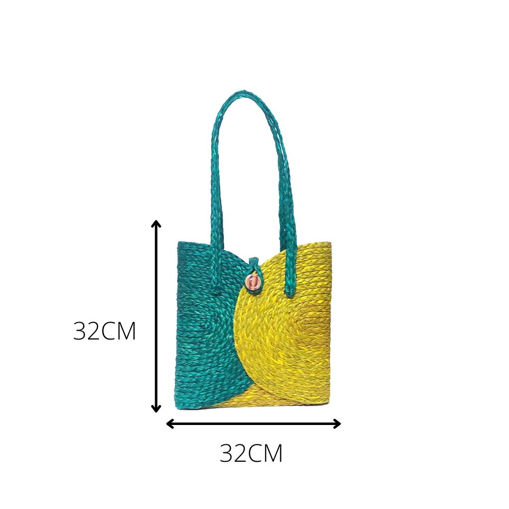 Sabai Grass Yelllow &amp; Sky Tote bag-(30x30x08)CM-3