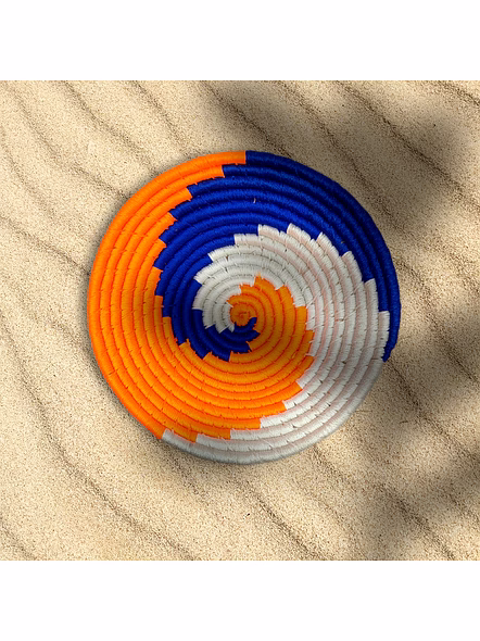 Sabai Handwoven Grass Decorating Wall Baskets, SIze 30CM, Orange, Blue and White Color-30CM-3
