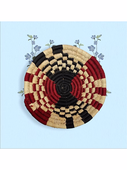 Sabai Handwoven Grass Wall Decor, Size 30CM, Natural and Maroon Color-30CM-5