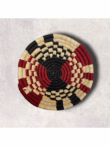 Sabai Handwoven Grass Wall Decor, Size 30CM, Natural and Maroon Color-30CM-2