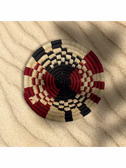 Sabai Handwoven Grass Wall Decor, Size 30CM, Natural and Maroon Color-30CM