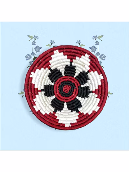 Sabai Handwoven Wall Decoration Baskets with Grass, Size 30CM, Maroon and Black Color-30CM