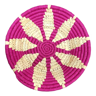 sigmascott sabai handwoven grass wall decor art basket, size 30cm, pink color