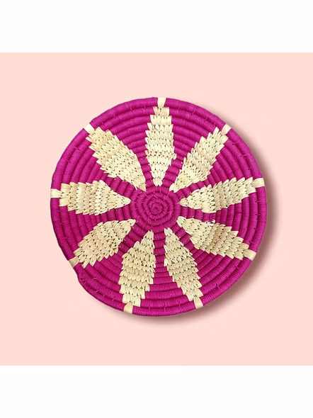 Sabai Handwoven Grass Wall Decor art Basket, Size 30CM, Pink Color-30CM