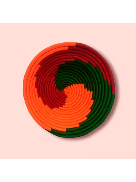 Handwoven Sabai Grass Baskets wall decor, Size 30CM, Green and Orange Color-30CM