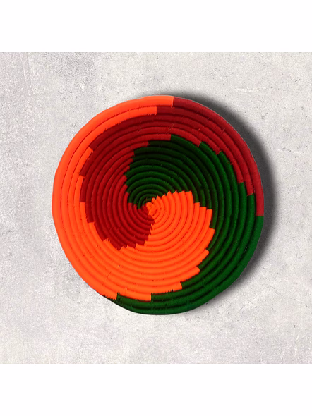 Handwoven Sabai Grass Baskets wall decor, Size 30CM, Green and Orange Color-30CM-2