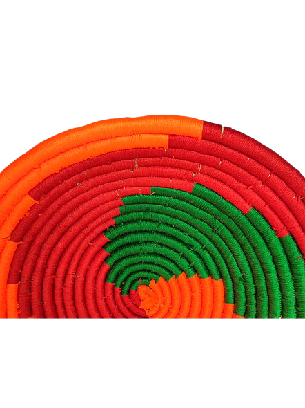 Handwoven Sabai Grass Baskets wall decor, Size 30CM, Green and Orange Color-30CM-5