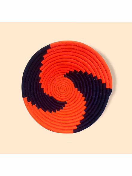 Sabai Handwoven Grass Baskets for Wall Cladding, Size 30CM, Orange and Blue Color-30CM