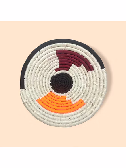 Sabai Handwoven Grass Basket Wall Decor, Size 30CM, Brown and Orange Color