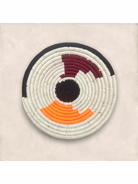 Sabai Handwoven Grass Basket Wall Decor, Size 30CM, Brown and Orange Color-30CM