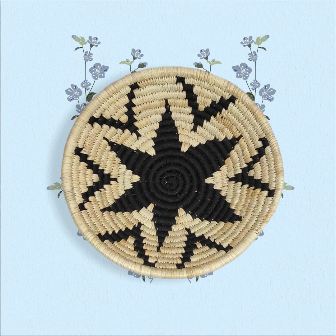 Handwoven Indian craft Sabai Grass Wall Plate, Size 30CM, Black Color-30CM-2