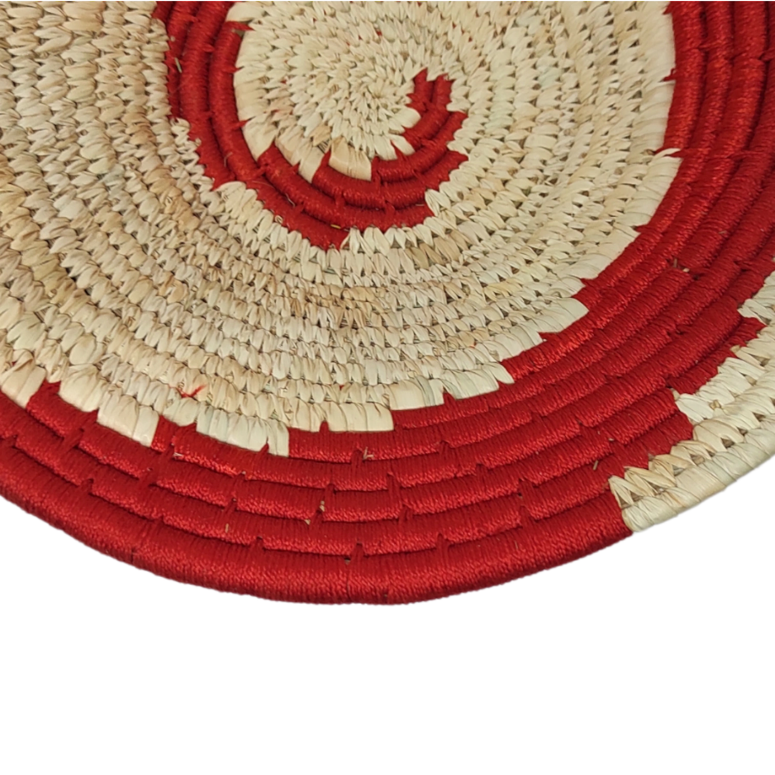 Indian crafty Handicraft Sabai Grass and Palm Leaf Wall Plate, Size 30CM, Red Color-30CM-3