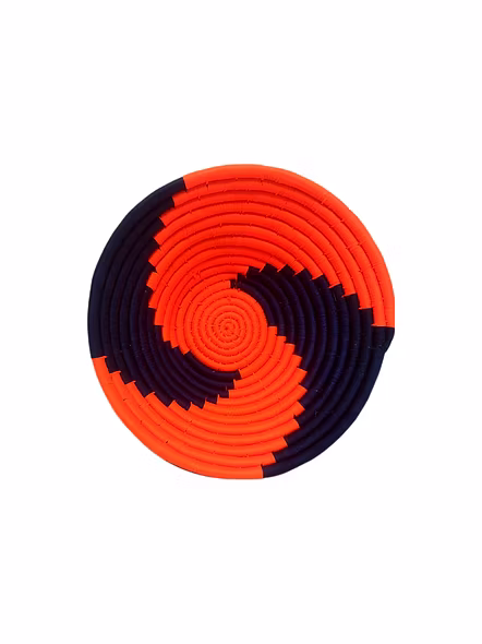 Sabai Handwoven Grass Baskets for Wall Cladding, Size 30CM, Orange and Blue Color