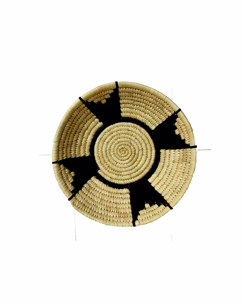 Handicraft Sabai Grass and Palm Leaf  Wall Plate, Size 30CM, Black and Natural color image 1