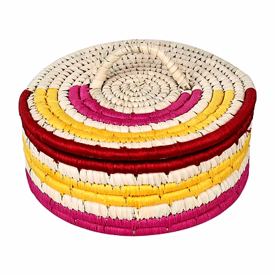 sigmascott store handcrafted sabai grass date palm leaf thread roti box for serving on dining table | handmade chapatti box | container for home kitchen sgbo-07
