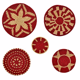 sigmascott store handcrafted sabai grass plate | handmade wall decor eco-friendly | home decor handcrafted bohemian | living room set of 5 (small, medium, large) (red)