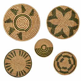 sigmascott store handcrafted sabai grass plate | handmade eco-friendly wall & home decor handcrafted | bohemian | living room set of 5 (small, medium, large) (beidge)