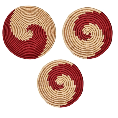 SigmaScott Store Handcrafted Sabai Grass Plate | Wall Decor | Handmade | Eco-Friendly | Home Decor | Handcrafted | Decoration | Bohemian | Living Room Set of 3 (Small, Medium, Large) (Multicolour)