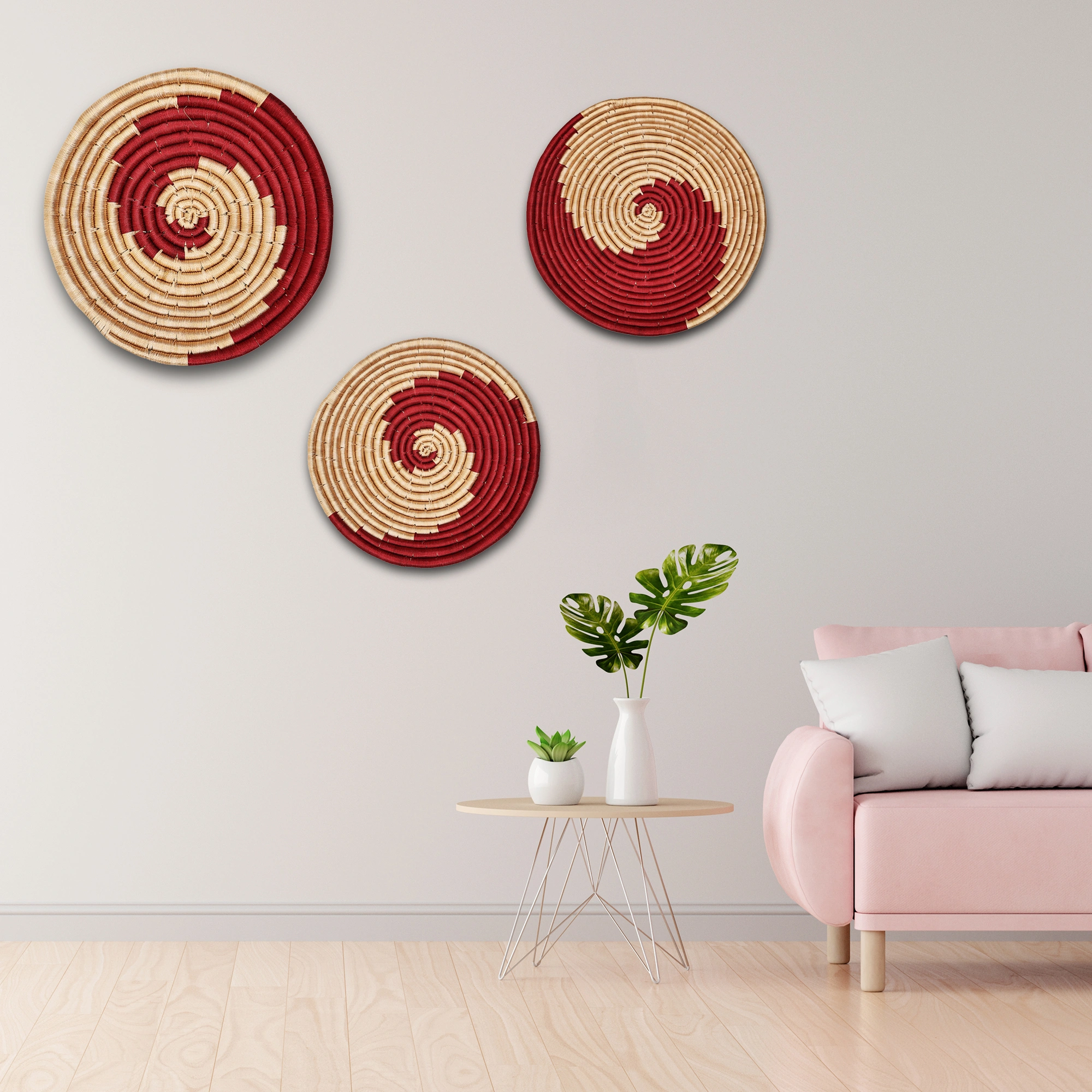 SigmaScott Store Handcrafted Sabai Grass Plate | Wall Decor | Handmade | Eco-Friendly | Home Decor | Handcrafted | Decoration | Bohemian | Living Room Set of 3 (Small, Medium, Large) (Multicolour)-3