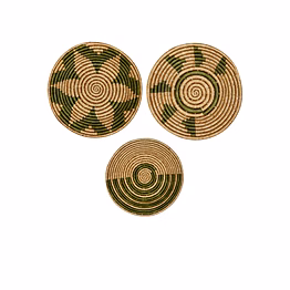sigmascott store handcrafted sabai grass plate | handmade eco-friendly wall & home decor handcrafted | bohemian | living room set of 5 (small, medium, large) (beidge)