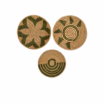 sigmascott store handcrafted sabai grass plate | handmade eco-friendly wall & home decor handcrafted | bohemian | living room set of 5 (small, medium, large) (beidge)