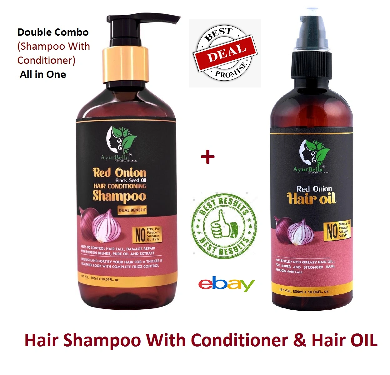 Ayurbella RED ONION BLACK seed Hair Conditioning Shampoo 10.14 fl.&amp; Oil 6.77 fl.-10413088