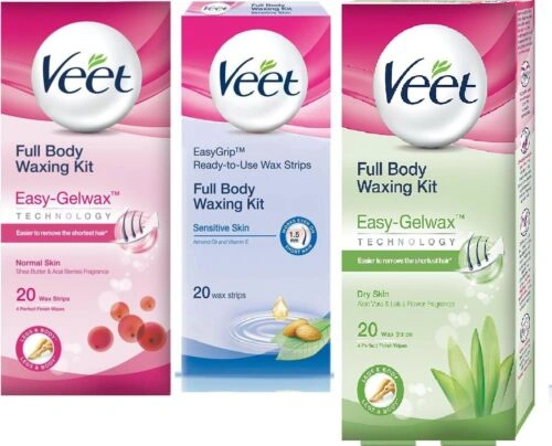 Veet EasyGrip Ready to Use Full Body Waxing Kit Normal Sensitive - 20 Wax Strips - dry skin-11837904