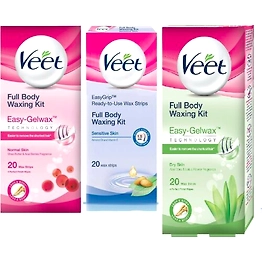 Willmar Schwabe Veet EasyGrip Ready to Use Full Body Waxing Kit Normal Sensitive - 20 Wax Strips - dry skin