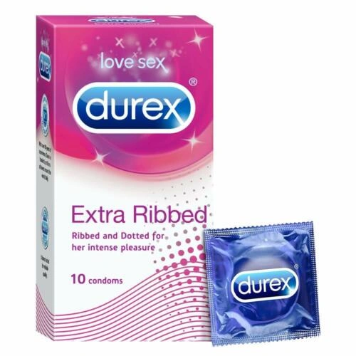 Durex Extra Ribbed Condoms Ribbed and Dotted for her intense pleasure Condom - 100 condems-11837936