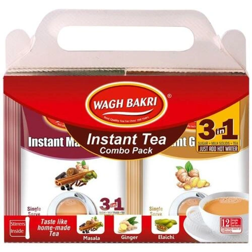 Wagh Bakri Instant Premix Tea - 3In1 Combo With Masala,Ginger&amp; Elaichi 12Sachets-11838422