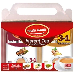 Wagh Bakri Instant Premix Tea - 3In1 Combo With Masala,Ginger& Elaichi 12Sachets