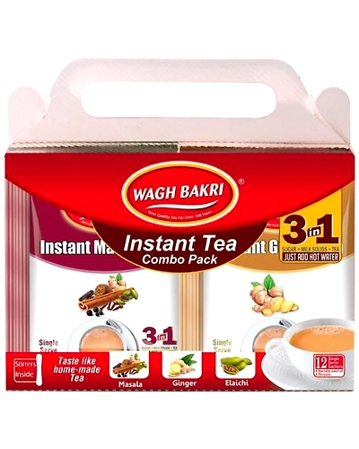 Wagh Bakri Instant Premix Tea - 3In1 Combo With Masala,Ginger&amp; Elaichi 12Sachets-11838422