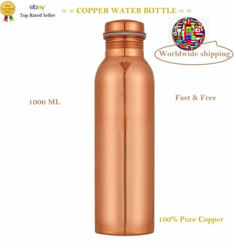 PURE COPPER WATER BOTTLE 1 LTR FLASK BEST QUALITY LEAKPROOF HEALTH BENEFITS UK-11842982