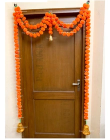 SPHINX ARTIFICIAL MARIGOLD FLUFFY FLOWER GARLANDS DOOR TORAN SET/DOOR HANGINGS – DARK ORANGE (APPROX 100 X 152 CMS)