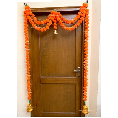 SPHINX ARTIFICIAL MARIGOLD FLUFFY FLOWER GARLANDS DOOR TORAN SET/DOOR HANGINGS – DARK ORANGE (APPROX 100 X 152 CMS)