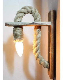 SPHINX Handcrafted Vintage Style Natural Wood Rope Wall Light with Bulb - 1 Unit (Height Approx. 12 Inches/30 cms)